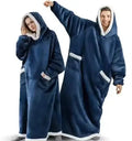 Navy oversized wearable blanket hoodie, sherpa-lined